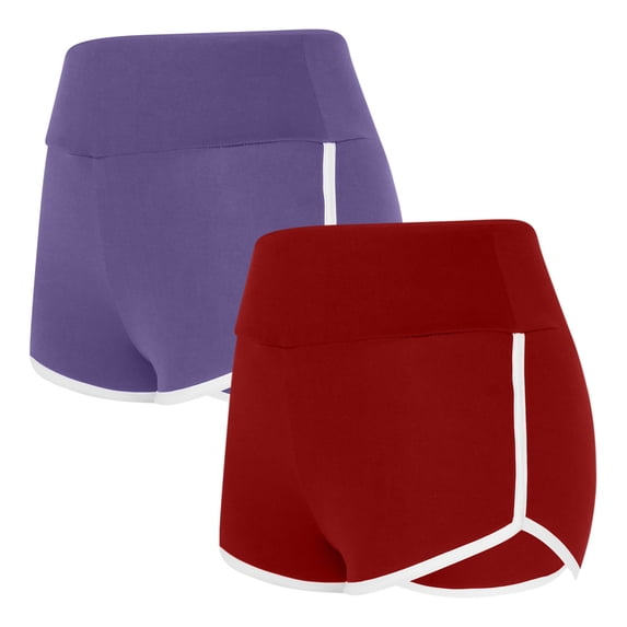 Ndbuld High Waisted Yoga Gym Booty Running Short Pants Summer Solid Color Shorts for Women Casual Loose Comfy Elastic Waist Yoga Athletic Short Pants Trendy Beach Shorts Red M