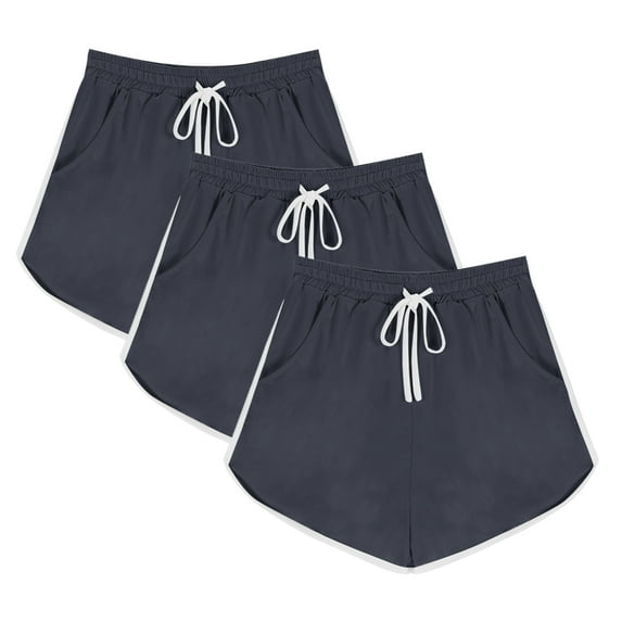 Ndbuld High Waisted Yoga Short Pants 2PCS Solid Color Shorts for Women Casual Loose Comfy Elastic Waist Drawstring Yoga Athletic Short Pants Trendy Beach Shorts with Pockets Gray M