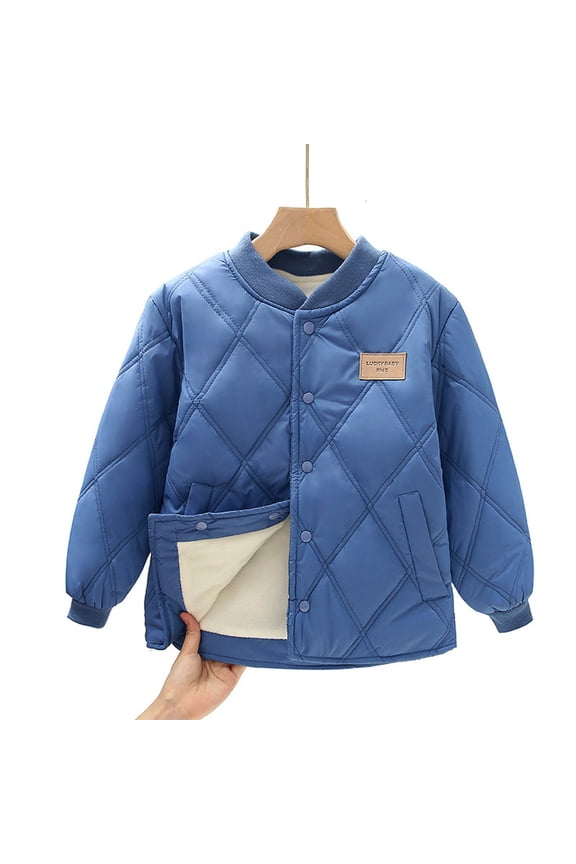 Hooded Puffer Jacket for Girls Children's Winter Solid Color Thick Padded Jacket With Added Fleece Can Be Worn As A Casual Sports Warm Jacket For Kids Blue 4-5Years