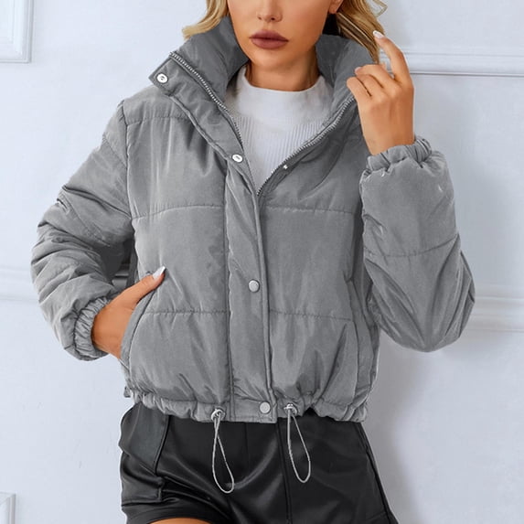 Ndbuld JJackets for Women Packable Ultralight Short Full Zip Down Jacket Business Casual Insulated Quilted Stretch Lightweight Wind and Snow Jacket Warm and Lightweight Winter Jacket ,S-XL,Gray