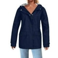 thumbnail image 1 of Ndbuld Jacket Women Women’s Solid Rain Jacket Outdoor Jackets Hooded Raincoat Windproof Tops S-5XL,Dark Blue,3XL, 1 of 6