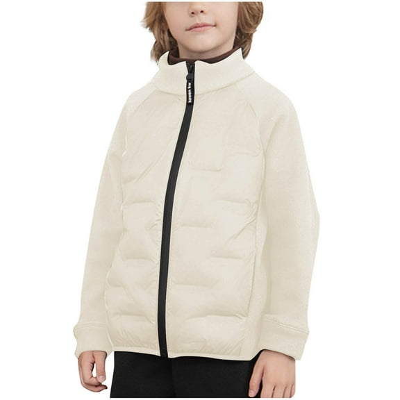 Ndbuld Kids Boy's Winter Coat Fleece Lined Waterproof Jacket Children's Winter Light Down Jacket Casual Coat Beige 12-13Years