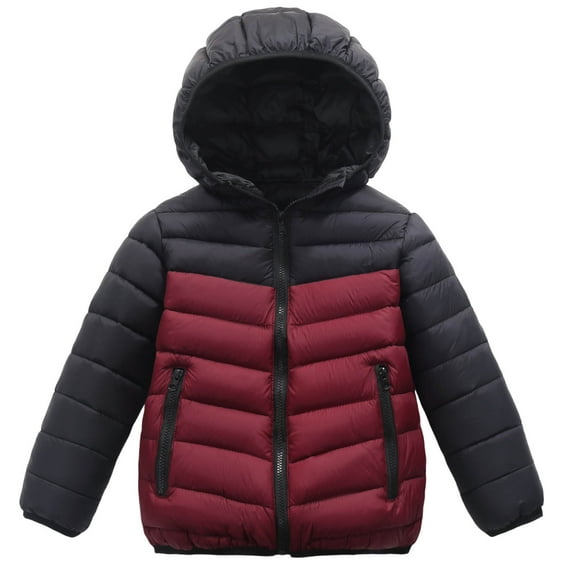 Ndbuld Kids Boy's Winter Coat Fleece Lined Waterproof Jacket Children's Winter Solid Color Casual Sports Warm And Thick Down Jackets Top For Kids Wine 12-13Years