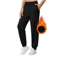 thumbnail image 1 of Ndbuld Large Size Woman Pants Yoga Pants for Women Women's New Solid Color Plus Velvet Warm Ankle Drawstring with Pocket Elastic Leggings Jogging Sports Pants Black 5XL, 1 of 1