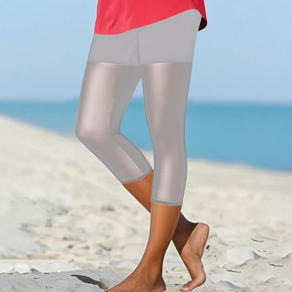 Ndbuld Leggings for Women Women's Summer High Waisted Solid Color Capris Mesh Splicing Slim Fitting Yoga Gym Pants Sales Today Clearance Gray S