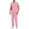 thumbnail image 1 of Ndbuld Louis Scrubs Set for Men Men's Solid Color V-neck Pocket Caregiver Short Sleeved Shirt Elastic Pants Nurse Uniform Sets Summer Savings,Pink,M, 1 of 7