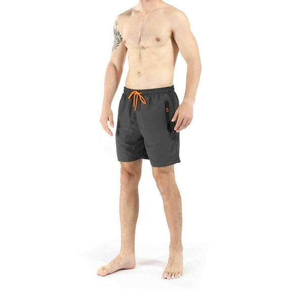 Ndbuld Men Swim Trunks Mens Swim Men's Solid Color Water Proof Quick Drying Beach Shorts With Zipper Pocket Sports Shorts Christmas Deals Dark Gray L