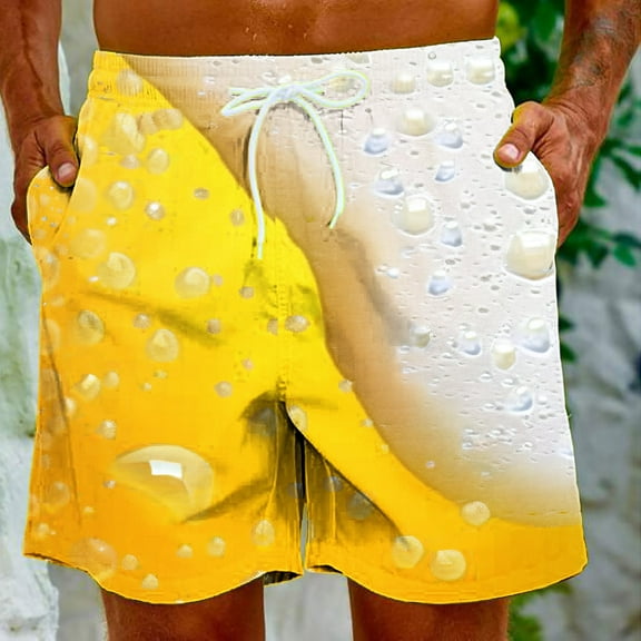 Ndbuld Men's Board Short Beach Sho Men's Gradient Printing Hawaiian Special Oktoberfest Print Beach Casual Trouser Shorts Pants Evergreen,Yellow,L