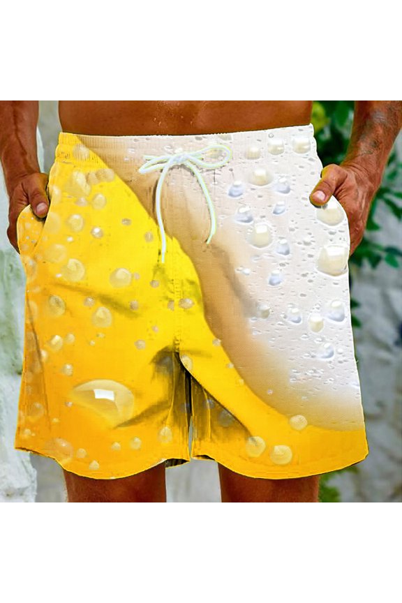 Men's Board Short Beach Sho Men's Gradient Printing Hawaiian Special Oktoberfest Print Beach Casual Trouser Shorts Pants Evergreen,Yellow,XL