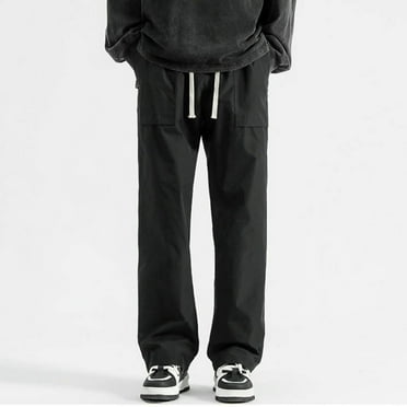 Ndbuld Men's Casual Cargo Pants Man Solid Color Workwear Corduroy Drawstring Pockets Trousers Savings Up to 30% off,Black,XL