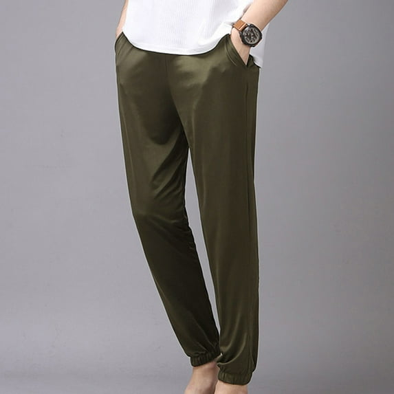 Ndbuld Men's Casual Pants Pantalones Para Hombre Men Fashion Solid Casual Elastic Waist Pocket Trousers Sport Pants Army Green M
