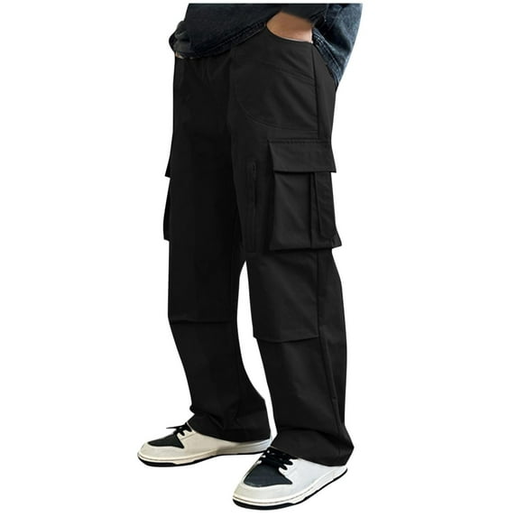 Ndbuld Men's Casual Pants Pants Men Men Casual Fall Solid Color Elastic Waist Tie Full Length Pants Deals of The Day Lightning Deals Black M