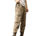 thumbnail image 1 of Men's Casual Cargo Sweatpants Waist Drawstring Joggers Men's Fashion Casual Solid Color Cargo Zipper Pockets Elastic Waist Full Length Pants Ndbuld Khaki,L, 1 of 7