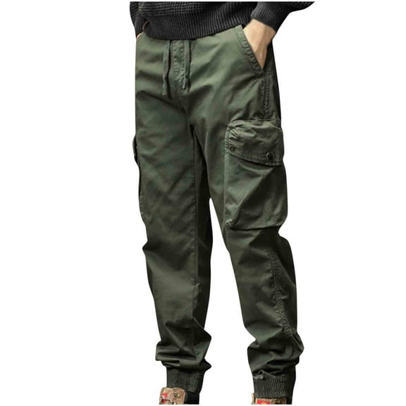 Ndbuld Men's Joggers, Lightweight Lounge Pants Men's Fashion Casual Solid Color Cargo Zipper Pockets Elastic Waist Full Length Pants Army Green,XL