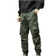 thumbnail image 1 of Ndbuld Men's Joggers, Lightweight Lounge Pants Men's Fashion Casual Solid Color Cargo Zipper Pockets Elastic Waist Full Length Pants Army Green,4XL, 1 of 2