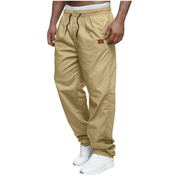 Ndbuld Men's Joggers Pants Men Solid Casual Multiple Zipper Button Pockets Outdoor Straight Type Fitness Pants Cargo Pants Trousers Evergreen,Khaki,2XL