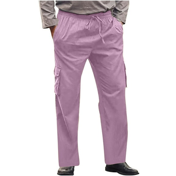 Ndbuld Men's Lightweight Joggers Pants Casual Men's Wide Leg Pants Cargo Pocket Lace-up Casual Cotton Sweatpants Full Length Pants Purple 2XL