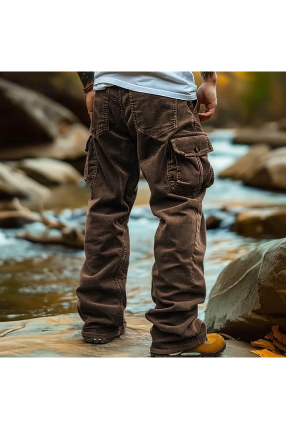 Men's Relaxed Fit Jeans Mens Fashion Joggers Sports Pants - Cotton Pants Sweatpants Trousers Mens Long Pants Evergreen,Coffee,2XL