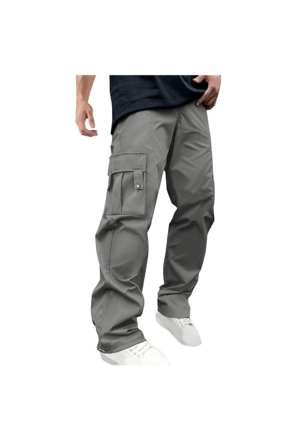 Men's Straight-Fit Casual Stretch Chino Pant Men's Solid Color Tight Pocket Sewing Button Design Business Casual Slim Trousers Full Length Pants Dark Gray,2XL