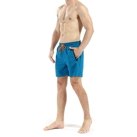 Ndbuld Men's Swim Trunks Swim Shorts Men Men's Solid Color Water Proof Quick Drying Beach Shorts With Zipper Pocket Sports Shorts Blue 3XL