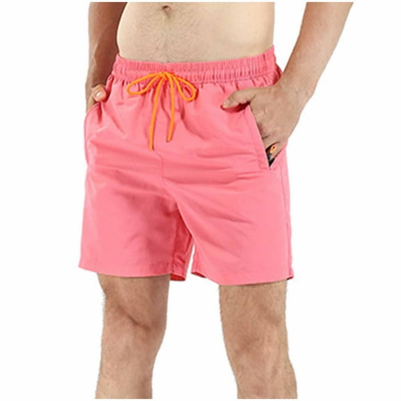 Ndbuld Men's Swim Trunks Swim Shorts Men Men's Solid Color Water Proof Quick Drying Beach Shorts With Zipper Pocket Sports Shorts Pink 2XL