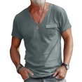 thumbnail image 1 of Ndbuld Men's T-Shirts Men Henley Shirts Casual Stylish Basic Short Sleeve Fashion T-Shirt Men's Solid Color Beach Gym Pocket Short Sleeve Round-Neck Blouses Shirts Summer Savings Evergreen Gray XL, 1 of 5