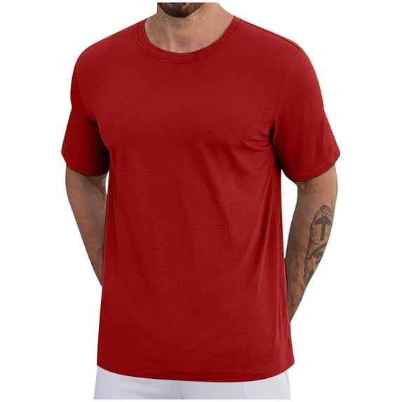 Ndbuld Men's T-Shirts Men's Sport Solid Color Casual Short Sleeved Round Neck Shirts Clearance & More Savings!Wine,2XL