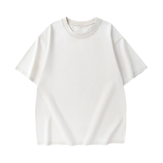 Ndbuld Men's T-Shirts Men's Vintage Solid Color Casual Short Sleeved Round Neck Shirts Clearance & More Savings！White,S