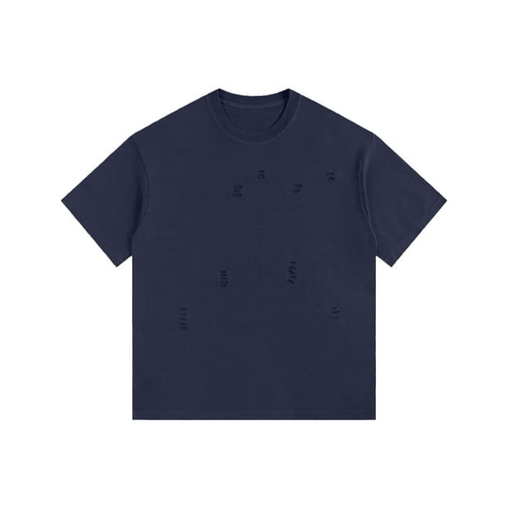 Ndbuld Men's T-Shirts Men's Vintage Solid Color Destruction Casual Short Sleeved Round Neck Shirts Clearance & More Savings！Navy,5XL