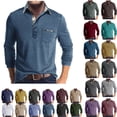 thumbnail image 1 of Mens Casual Short Sleeve Henley Shirts Pocket Casual Solid Cotton Blend Drop Cut Collared Shirts,Fashion Shirts Long Sleeve Button Cotton T-Shirt with Pocket,Blue,L, 1 of 6