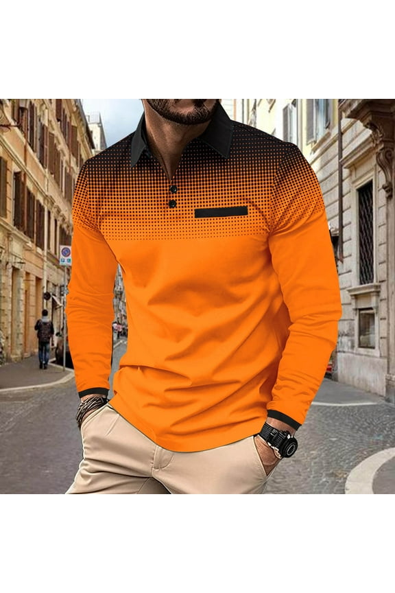 Men's Tops Long Sleeve Shirts Pocket Casual Solid Cotton Blend Drop Cut Collared Shirts,Fashion Shirts Long Sleeve Button Cotton T-Shirt with Pocket,Orange,Size M-XXXL