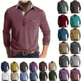 thumbnail image 1 of Men's Tops Long Sleeve Shirts Pocket Casual Solid Cotton Blend Drop Cut Collared Shirts,Fashion Shirts Long Sleeve Button Cotton T-Shirt with Pocket,Wine,XXL, 1 of 6