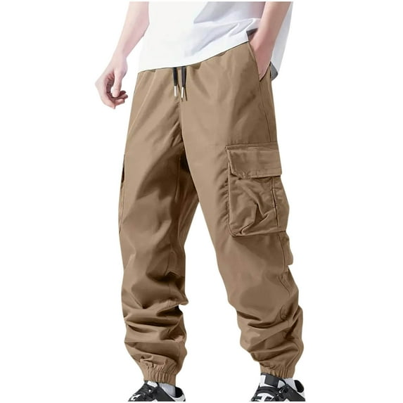 Ndbuld Men's Wild Cargo Pants Men Solid Casual Multiple Pockets Outdoor Straight Type Fitness Pants Cargo Pants Trousers Summer Savings Evergreen,Khaki,XL