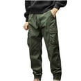thumbnail image 1 of Ndbuld Mens Cargo Pants Water Resistant Relaxed Fit Hiking Work Pants Men's Fashion Casual Solid Color Cargo Zipper Pockets Elastic Waist Full Length Pants Army Green,L, 1 of 2