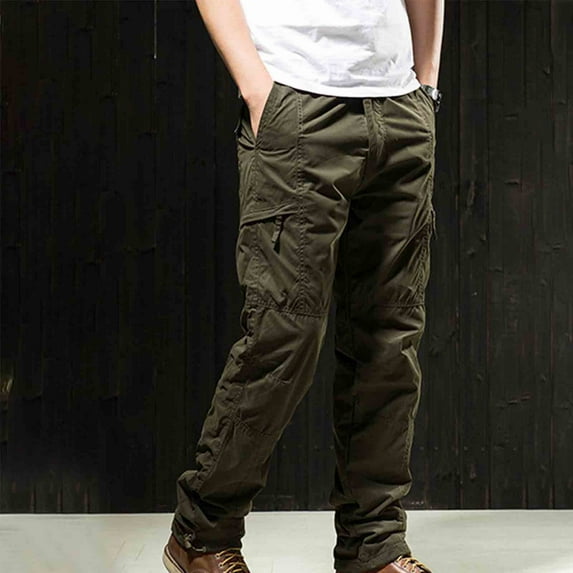 Ndbuld Mens Casual Cargo Pants Outdoor Hiking Jogging Pants Men's Fashion Casual Solid Color Cargo Zipper Pockets Elastic Waist Full Length Pants Green,2XL
