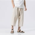 thumbnail image 1 of Ndbuld Mens Corduroy Joggers Pants Casual Cargo Pant New Oversized Harlan Pants for Men's Fashionable Linen Men's Cropped Pants Trendy Loose Cotton Linen Men's Pants Beige XL, 1 of 1