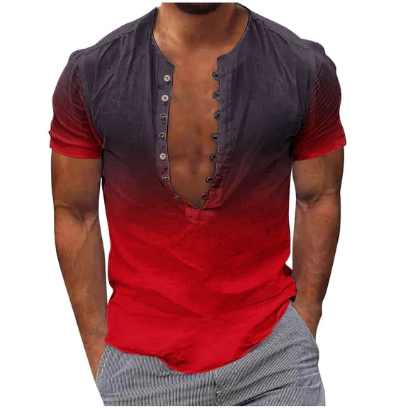 Ndbuld Mens Short Sleeve Casual Shirt Men Casual Fashion Printing Turn-down Collar Long Sleeve Breathable Shirt Blouse Tops Short Sleeve Turndown Collar Blouse Shirt S-5XL,Red 5XL
