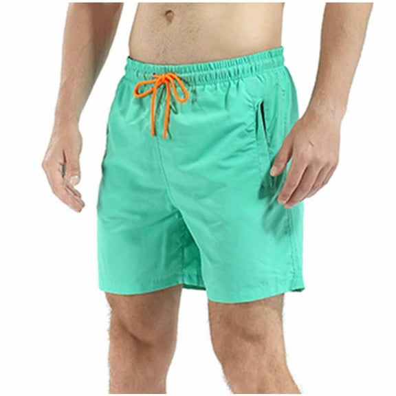 Ndbuld Mens Swim Men's Beach Shorts Men's Solid Color Water Proof Quick Drying Beach Shorts With Zipper Pocket Sports Shorts Mint Green S