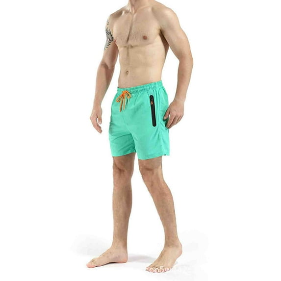 Ndbuld Mens Swim Trunk Mens Trunks Men's Solid Color Water Proof Quick Drying Beach Shorts With Zipper Pocket Sports Shorts Evergreen Green M