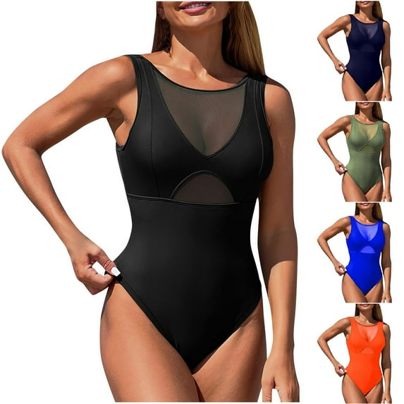 Ndbuld One Piece Bathing Suit for Women One Piece Swimsuits Ribbed High Cut Bathing Suit Early Access Deals Black L