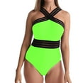 thumbnail image 1 of Ndbuld One Piece Swimsuit Women Criss Cross Back Color Block Print Bathing Suits Athletic Modest Swimwear on Clearance Green L, 1 of 4