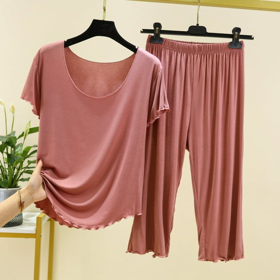 Ndbuld Pajamas Set Soft Pajama Sets Button Down Pjs Set Knit Sleepwear Lounge Sets with Long Pants Pink XL