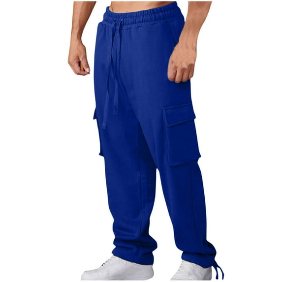 Ndbuld Pants for Men Big and Tall Men's Joggers Mens Fashion Joggers Sports Elastic Waist Pockets Pants Sweatpants Trousers Mens Long Pants Solid Color Blue,2XL