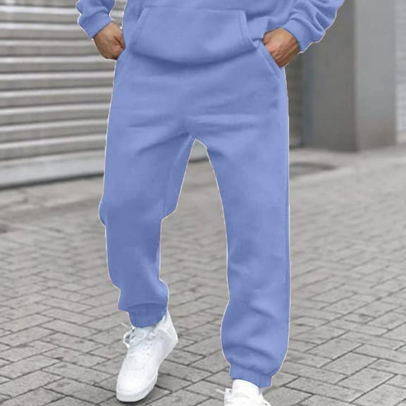 Ndbuld Pants for Men Cargo Pants Men Men Solid Fashion Casual with Pockets Elastic Waist Long Pants Sweatpants Trousers Great Gifts for Less Light Blue S