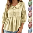 thumbnail image 1 of Ndbuld Pluz Sise Women Blouses Long-Sleeve Collar Button Pullover Top,Green,L, 1 of 5
