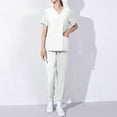 thumbnail image 1 of Ndbuld Scrub Set for Women V-Neck Scrub Top & Jogger Pants Women's Short Sleeved Solid Color Pocket Protective Suit Set Short Sleeved V-neck Top/shirt Set Clearance Under 10,White,L, 1 of 6