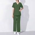 thumbnail image 1 of Ndbuld Scrub Set for Women Women's Short Sleeved Solid Color Pocket Protective Suit Set Short Sleeved-neck Top/shirt Set Clearance Under 10,Army Green,S, 1 of 5