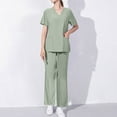 thumbnail image 1 of Ndbuld Scrubs Medical Uniform Women Scrubs Set Women's Short Sleeved Solid Color Pocket Protective Suit Set Short Sleeved-neck Top/shirt Set Rollbacks,Mint Green,2XL, 1 of 5