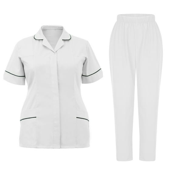 Ndbuld Scrubs Set for Women Nurse Uniform Jogger Suit V-Neck Scrub Top & Jogger Pant with Pockets for Nurse Workwear ,White,2XL