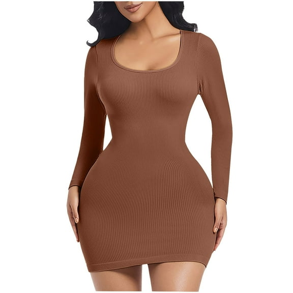 Ndbuld Shapewear Bodysuit for Women Women Solid Color Suspender Hip Hugging Oversized Sexy Slim Belly Hugging Sports Short Skirt Dress Shapewear on Clearance,Coffee,M